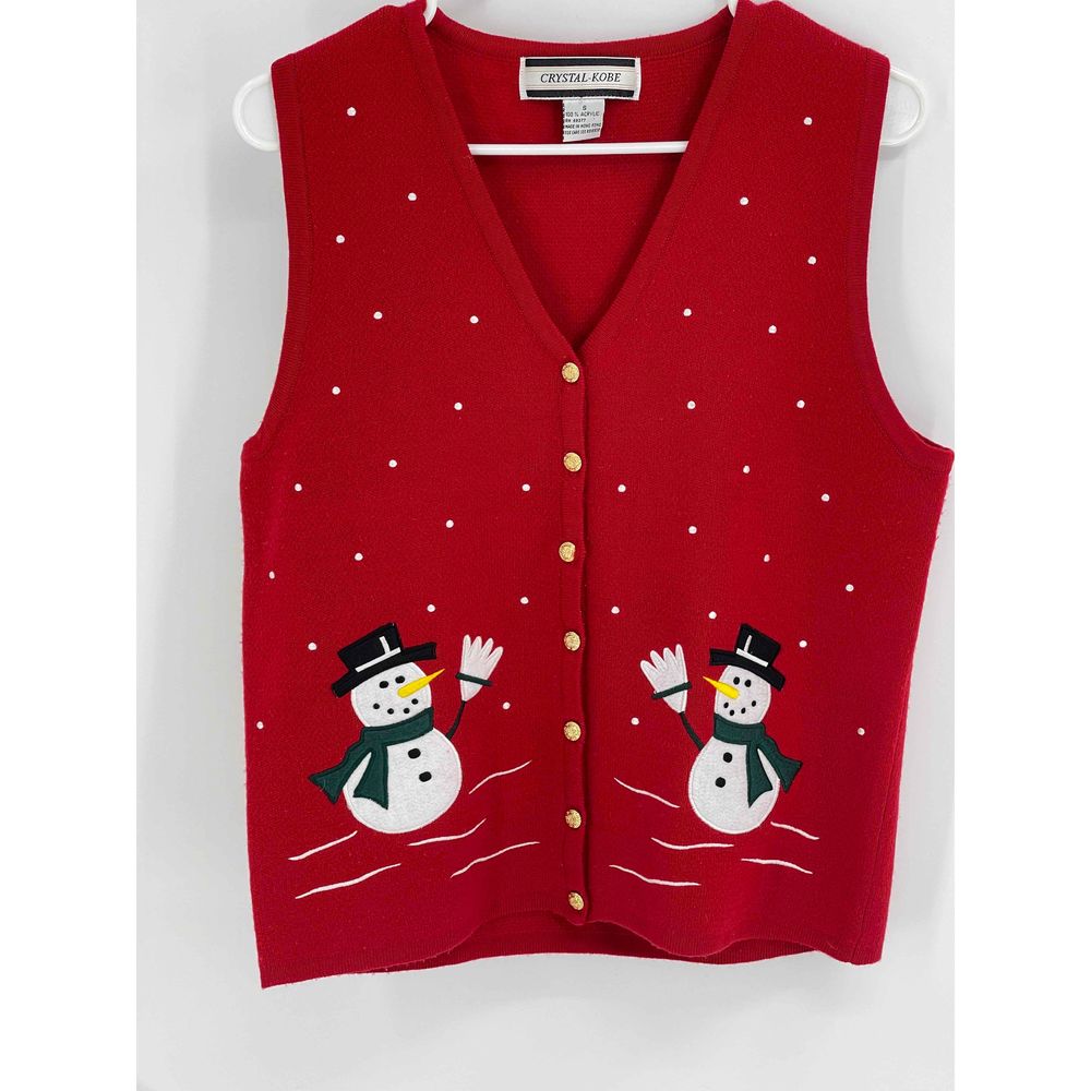 Crystal Kobe Sweater Vest Women’s Small Snowman Winter Holiday Christmas Red